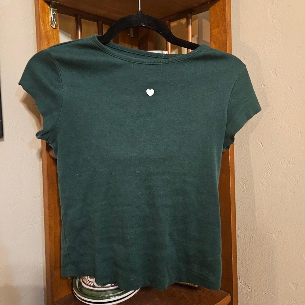 Divided Forest Green Short Sleeve Tee with White Heart Accent